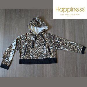 Happiness, Cropped Hoodie, Animal Print "Happiness" Sleeve, Sz S/M, 100% Cotton